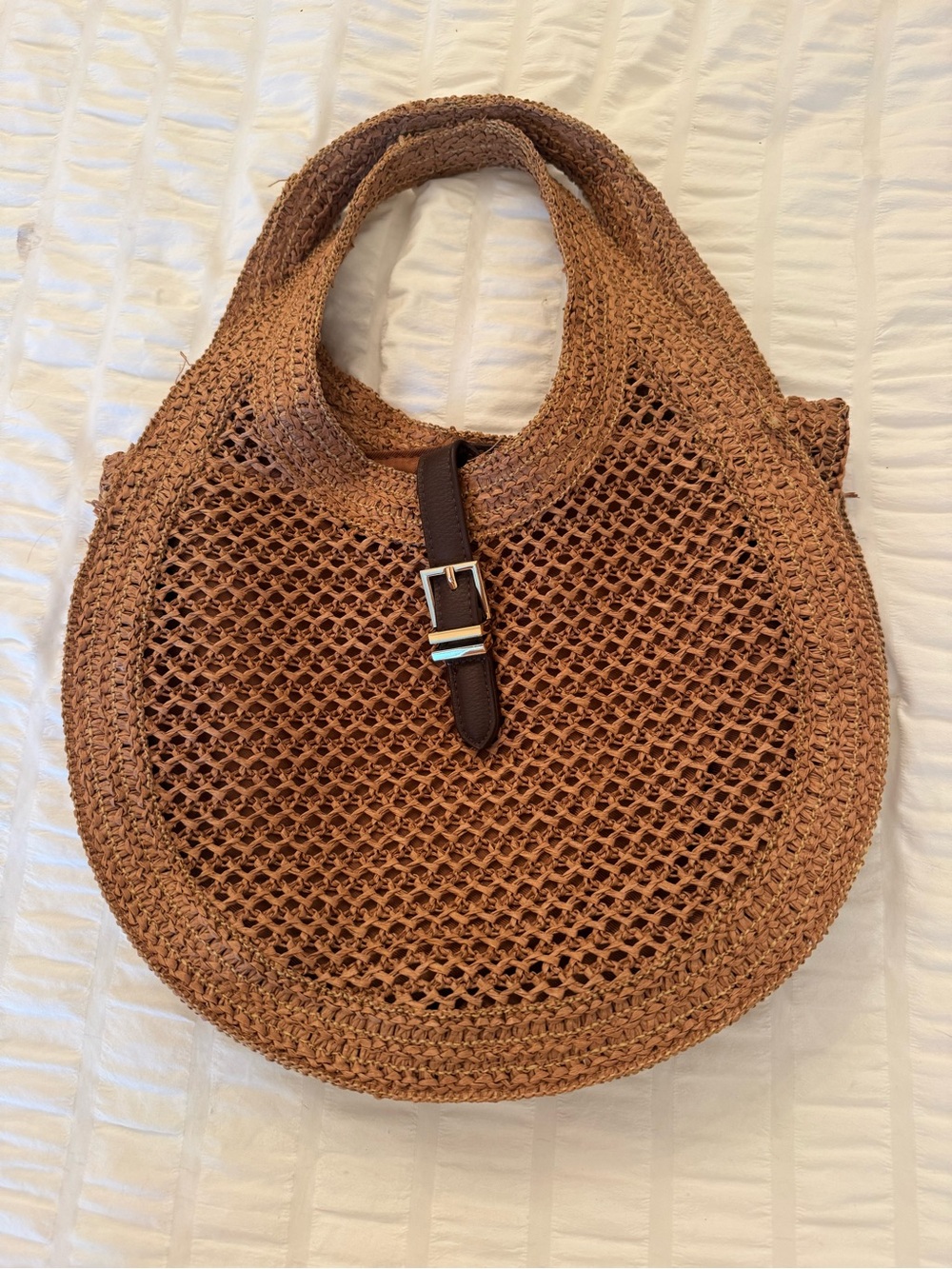 Target Brown Woven Round Tote with Buckle Strap